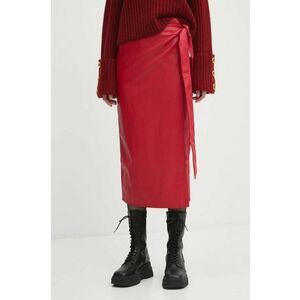 Never Fully Dressed fusta Vegan Leather Jaspre Skirt culoarea rosu, midi, creion, NFDSK556 imagine