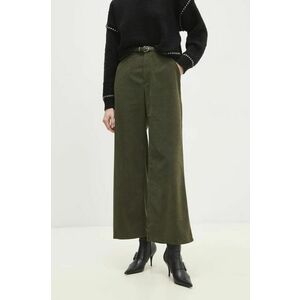 Answear Lab pantaloni de catifea cord culoarea verde, lat, high waist imagine