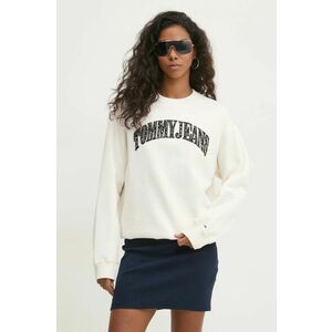 Tommy Jeans bluza femei, culoarea bej, cu imprimeu, DW0DW20172 imagine