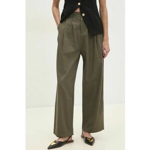 Answear Lab pantaloni femei, culoarea verde, drept, high waist imagine