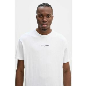 Tommy Jeans tricou din bumbac bărbați, culoarea alb, cu imprimeu, DM0DM21110 imagine