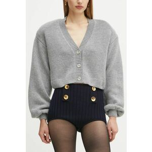 Luisa Spagnoli pantaloni scurți din lână culoarea bleumarin, uni, high waist, 58546 imagine