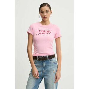 Tommy Jeans tricou din bumbac femei, culoarea roz, DW0DW19447 imagine