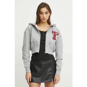 Tommy Jeans hanorac de bumbac femei, culoarea gri, cu glugă, melanj, DW0DW20535 imagine