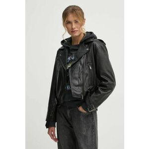 Pepe Jeans geaca ramones de piele FRANKA femei, culoarea negru, de tranzitie, PL402494 imagine