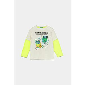 United Colors of Benetton longsleeve copii culoarea bej, cu imprimeu, 3696G10H4 imagine