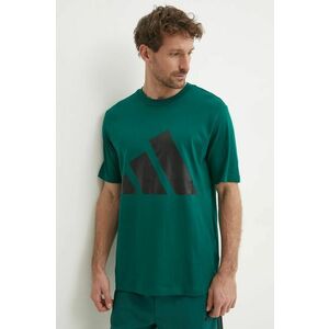 adidas tricou din bumbac Essentials barbati, culoarea verde, cu imprimeu, JE8932 imagine