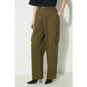 Butter Goods pantaloni de bumbac Field culoarea verde, fason cargo, high waist, BGQ1244602 imagine