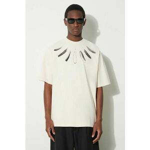 Marcelo Burlon tricou din bumbac Collar Feathers Over bărbați, culoarea bej, cu imprimeu, CMAA054S24JER0060C10 imagine