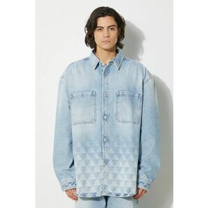 Marcelo Burlon geacă din denim Laser Cross Dnm Overshirt bărbați, de tranziție, oversized, CMYE01GF24DEN0014034 imagine