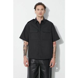 Neil Barrett camasa Loose Military Police Detail Short Sleeve Shirt barbati, culoarea negru, cu guler clasic, regular, MY60216A-Y037-001N imagine