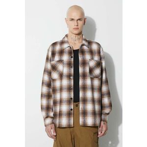 Taikan cămașă Heavyweight Plaid Shirt bărbați, culoarea maro, cu guler clasic, regular TW0003.BRN imagine