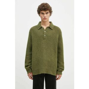 Norse Projects pulover de lână Rasmus Relaxed Brushed Polo bărbați, culoarea verde, N45.0614.8098 imagine