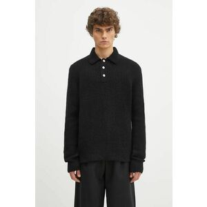 Norse Projects pulover de lână Rasmus Relaxed Brushed Polo bărbați, culoarea negru, N45.0614.9999 imagine