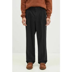 Norse Projects pantaloni din lână Benn Relaxed Cotton Wool Twill Pleated Trouser culoarea negru, cu fason chinos, N25.0395.9999 imagine