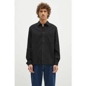 Norse Projects cămașă din lână Carsten Cotton Wool LS Shirt culoarea negru, cu guler clasic, regular, N40.0806.9999 imagine