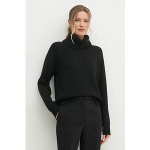 Sisley pulover din amestec de lana femei, culoarea negru, călduros, cu guler, 1276M2022 imagine