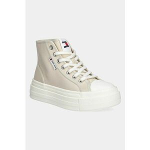 Tommy Jeans tenisi TJW FOXING FLATFORM SNEAKER HIGH femei, culoarea bej, EN0EN02704 imagine