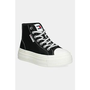 Tommy Jeans tenisi TJW FOXING FLATFORM SNEAKER HIGH femei, culoarea negru, EN0EN02704 imagine