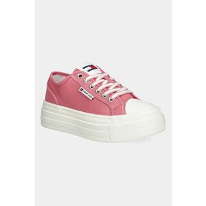 Tommy Jeans tenisi TJW FOXING FLATFORM SNEAKER LOW femei, culoarea roz, EN0EN02713 imagine