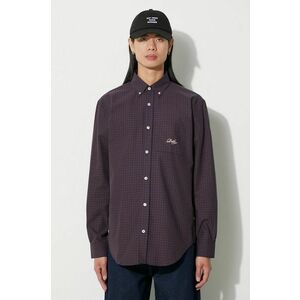 Drôle de Monsieur cămașă din bumbac La Chemise Carreaux bărbați, culoarea maro, cu guler button-down, regular, C-SH122-CO069-BN imagine