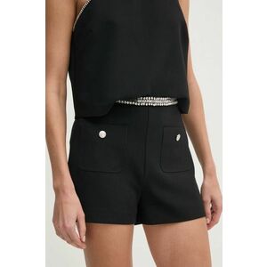 Sisley pantaloni scurti femei, culoarea negru, cu imprimeu, high waist, 437SL901H imagine