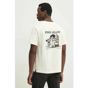 Pepe Jeans tricou din bumbac DALTON TEE barbati, culoarea bej, cu imprimeu, PM509722 imagine