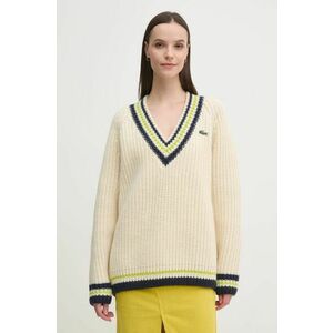 Lacoste pulover de lana femei, culoarea bej, călduros, AF2563 imagine