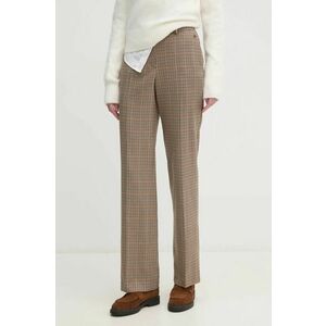 Pedro del Hierro pantaloni femei, culoarea bej, drept, high waist, 7608787 imagine