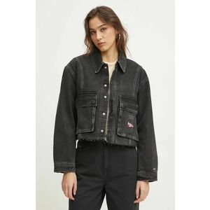 Tommy Jeans geacă din denim femei, culoarea negru, de tranziție, oversized, DW0DW20545 imagine