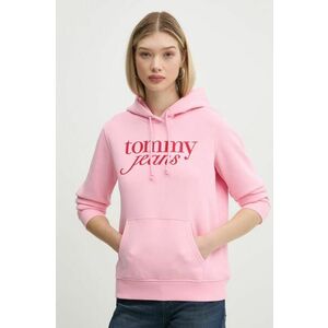 Tommy Jeans bluza femei, culoarea roz, cu glugă, cu imprimeu, DW0DW20170 imagine