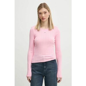 Tommy Jeans longsleeve din bumbac culoarea roz, cu turtleneck, DW0DW19503 imagine