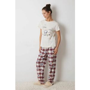 women'secret pijamale de bumbac SNOOPY culoarea bej, bumbac, 3138619 imagine