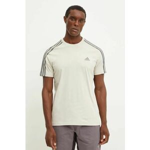 adidas tricou din bumbac Essentials barbati, culoarea bej, cu imprimeu, IY9123 imagine