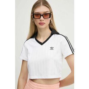 adidas Originals tricou V-NECK POLO femei, culoarea alb, JD2608 imagine