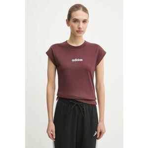 adidas tricou din bumbac Essentials Linear femei, culoarea bordo, JG8663 imagine