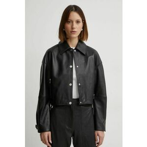 BOSS geaca de piele femei, culoarea negru, de tranzitie, oversize, 50535759 imagine