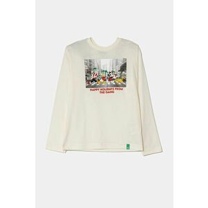 United Colors of Benetton longsleeve culoarea bej, cu imprimeu, 3ATNC10LE imagine