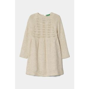 United Colors of Benetton rochie din amestec de lână pentru copii culoarea bej, mini, evazati, 1055GV001 imagine