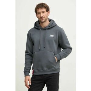 Alpha Industries bluză Basic Hoody Small Logo bărbați, culoarea gri, cu glugă, cu imprimeu 196318.136-grey imagine