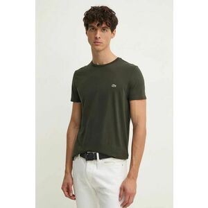 Lacoste tricou din bumbac barbati, culoarea verde, neted imagine