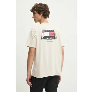 Tommy Jeans tricou din bumbac barbati, culoarea bej, cu imprimeu, DM0DM20351 imagine