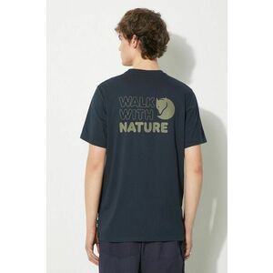 Fjallraven tricou Walk With Nature T-shirt M barbati, culoarea albastru marin, modelator, F12600216.555 imagine