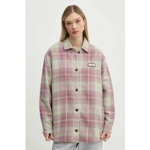 Quiksilver geacă cu aspect de cămașă Plaid Overshirt culoarea roz, de tranzitie, oversize, EQYWT04593 imagine