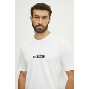 adidas tricou din bumbac Essentials Linear barbati, culoarea bej, cu imprimeu, JE9000 imagine