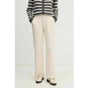 OUI pantaloni femei, culoarea bej, drept, high waist, 91672 imagine