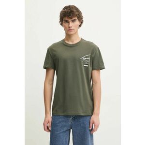 Tommy Jeans tricou din bumbac barbati, culoarea verde, cu imprimeu, DM0DM21106 imagine