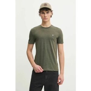 Tommy Jeans tricou barbati, culoarea verde, neted, DM0DM20363 imagine