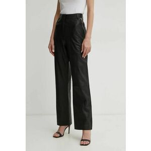 MAX&Co. pantaloni de piele femei, culoarea negru, drept, high waist, 2516431011200 imagine