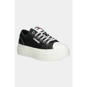 Tommy Jeans tenisi de piele TJW FOXING VULC LC LEATHER femei, culoarea negru, EN0EN02714 imagine